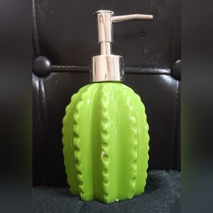 NEW Ceramic Cactus Soap Dispenser Green Silver *FLAW* Western Southwestern